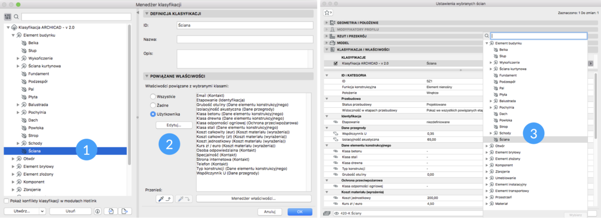 Archicad - ustawianie Właściwości elementów budynku