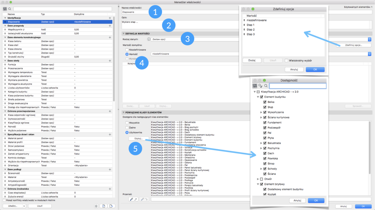 Archicad - ustawianie Właściwości elementów budynku