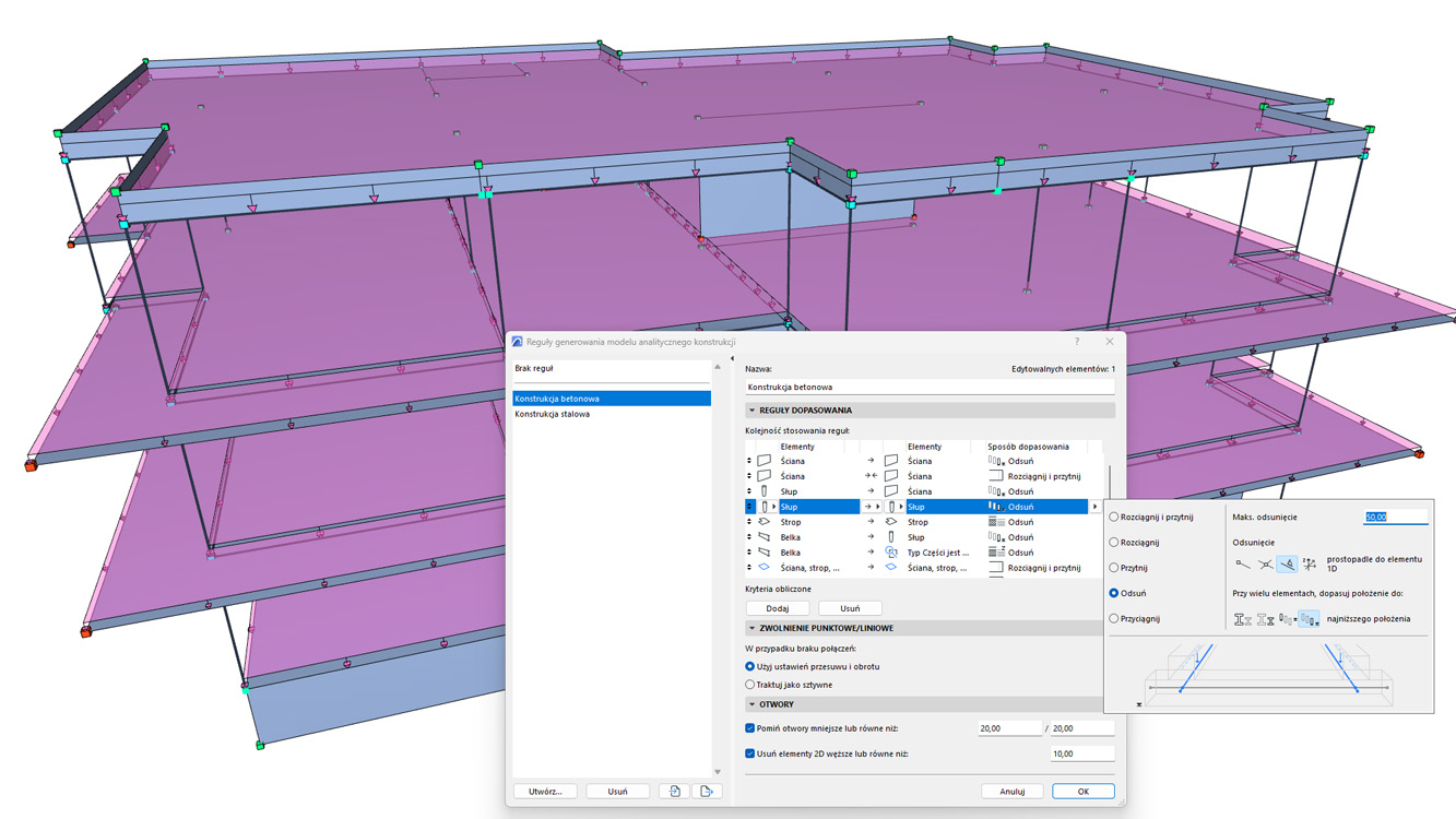 Przykład modelu analitycznego konstrukcji w programie Archicad