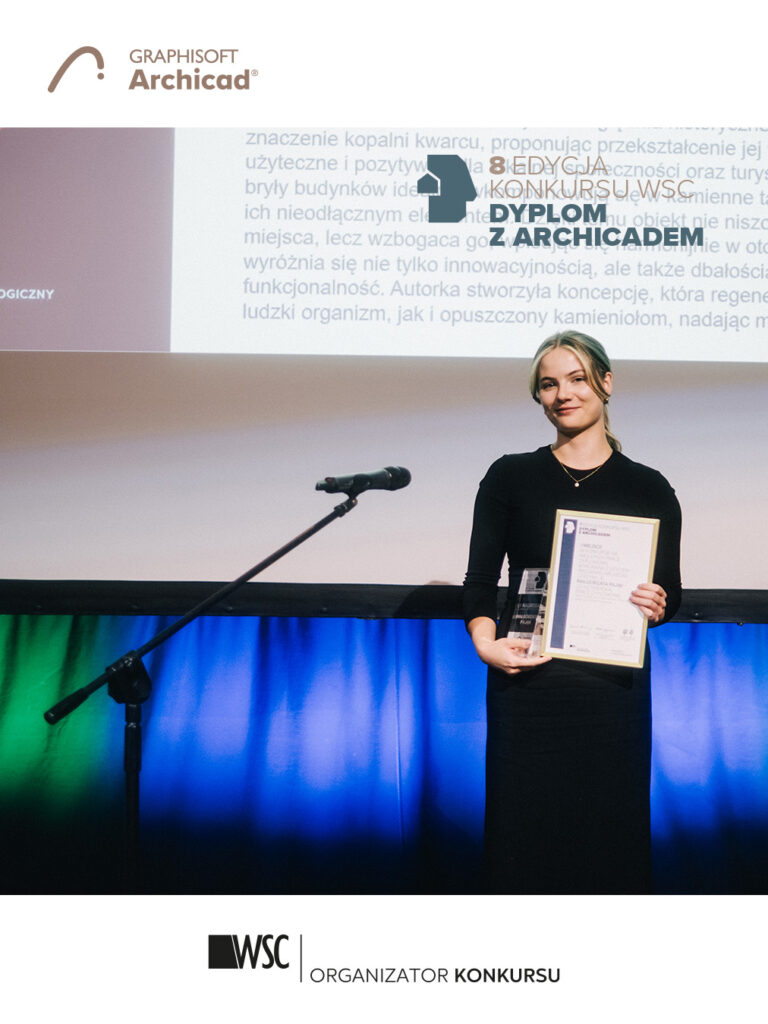 Małgorzata Pająk - 1 miejsce w kategorii dyplomów inżynierskich - podczas wręczenia nagród podczas gali Dyplomu z Archicadem w OW SARP organizowanego przez WSC