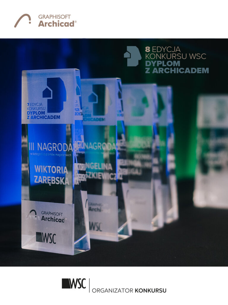 Nagrody (statuetki) Dyplomu z Archicadem w OW SARP organizowanego przez WSC