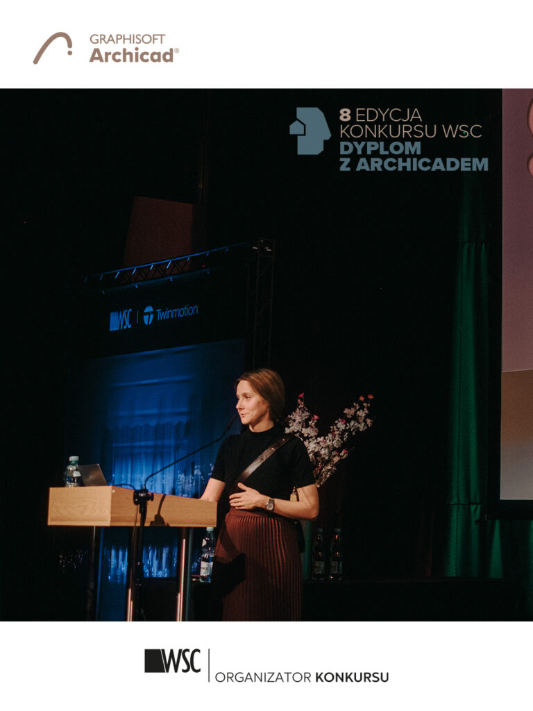 Agata Ceglińska podczas wręczenia nagród podczas gali Dyplomu z Archicadem w OW SARP organizowanego przez WSC