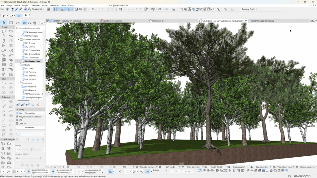 Każdy architekt i każda projektantka powinna uzupełnić swoje modele 3D drzew ze standardowej biblioteki o Archiclubową biblioteką roślin WSC wyprodukowanych przez znaną włoską firmę Archiradar. 
